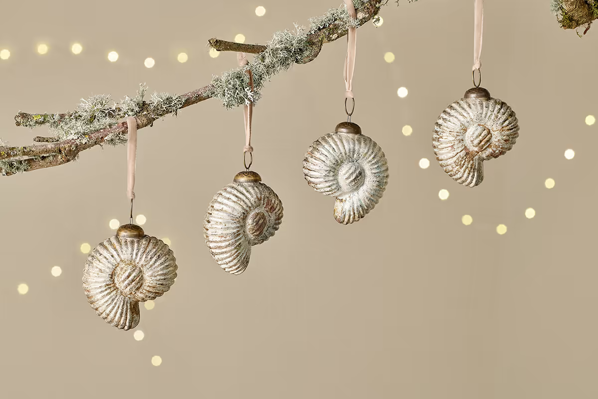 Nkuku - Sachin Shell Baubles - Rustic Gold (Set of 4)