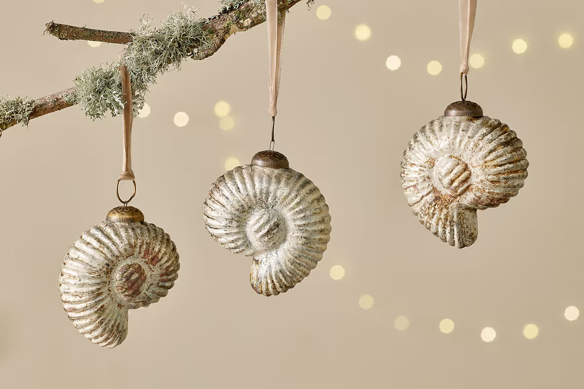 Nkuku - Sachin Shell Baubles - Rustic Gold (Set of 4)