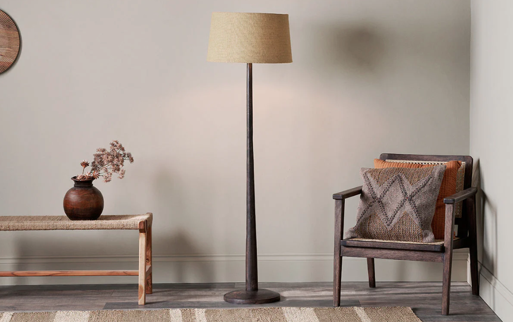 Nkuku Sahar Mango Wood Dark Stain Floor Lamp