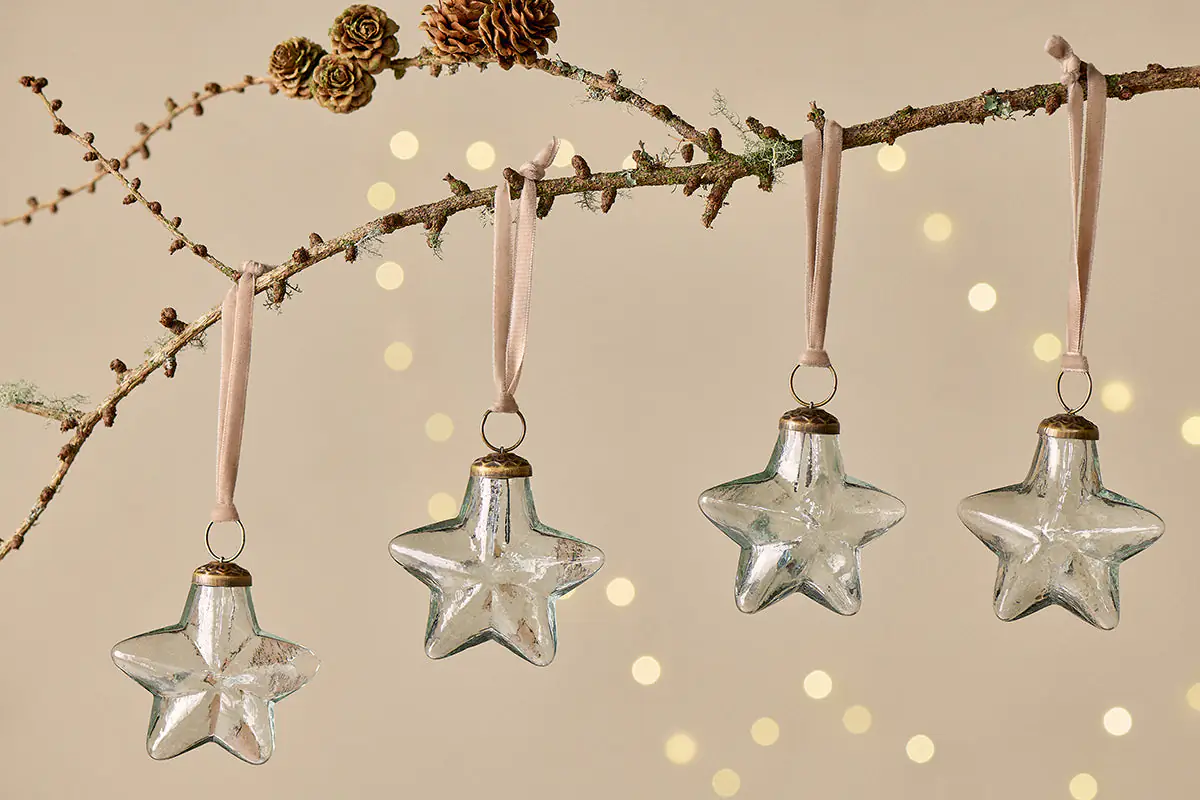 Nkuku - Sardi Star Baubles - Clear (Set of 4)