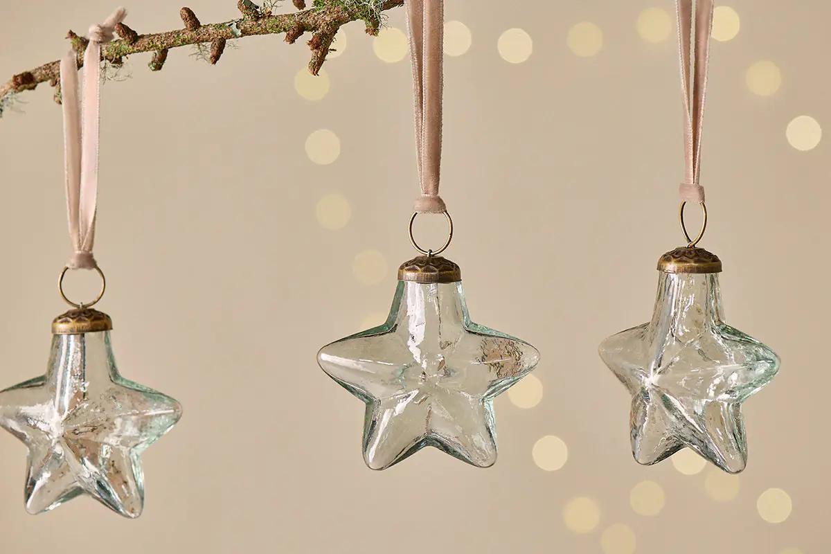 Nkuku - Sardi Star Baubles - Clear (Set of 4)