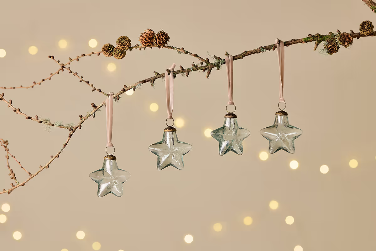 Nkuku - Sardi Star Baubles - Clear (Set of 4)