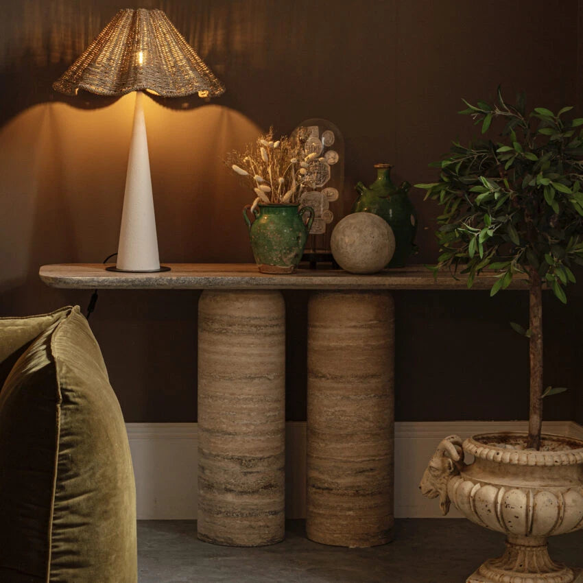 Pure White Lines Positano Silver Travertine Console