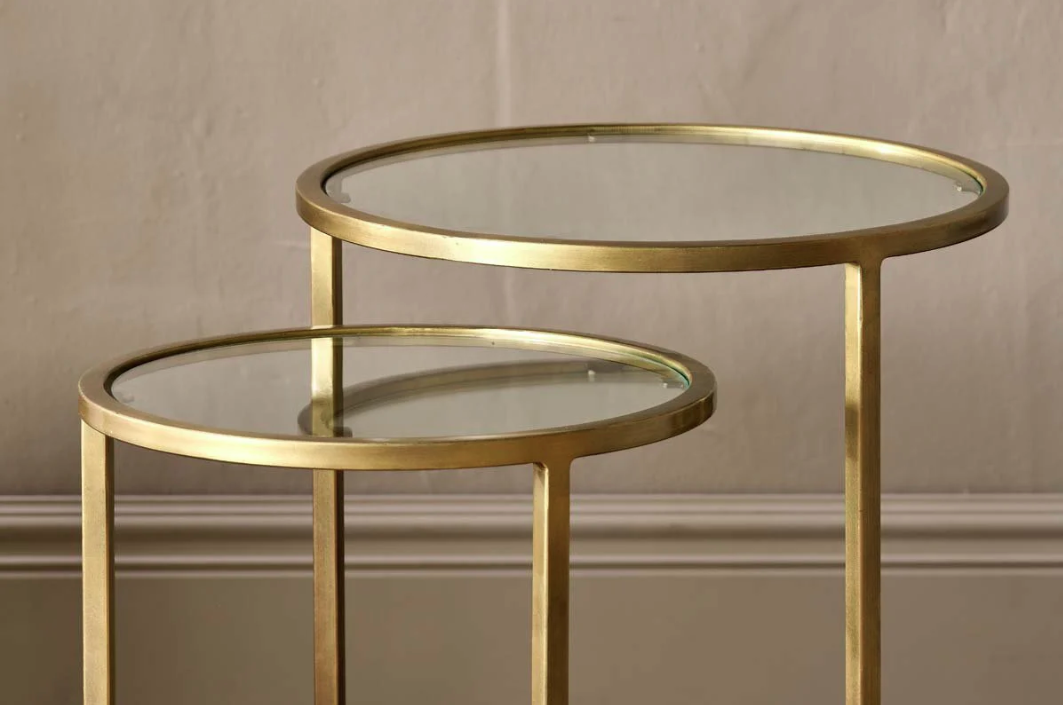 Nkuku - Nakuru Iron & Glass Side Table Set - Brass
