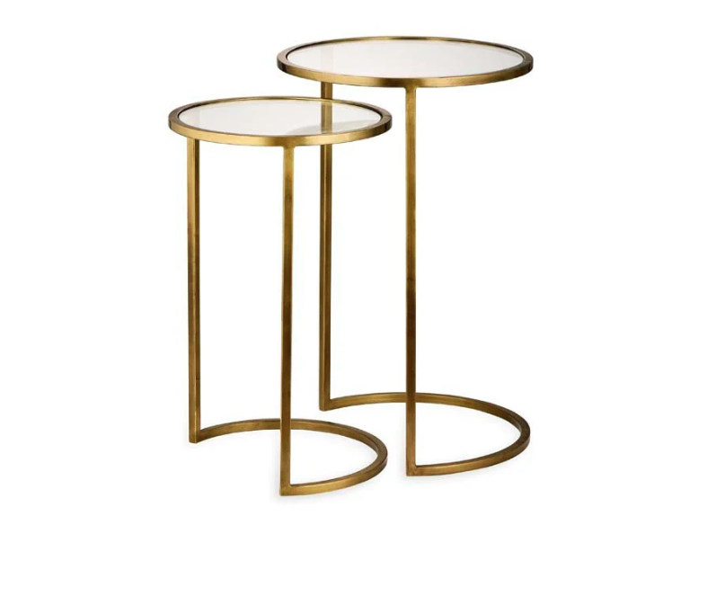 Nkuku - Nakuru Iron & Glass Side Table Set - Brass
