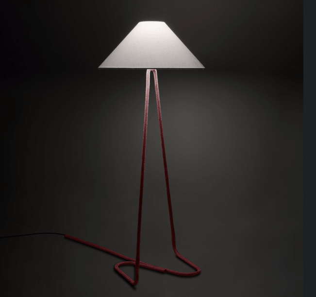 Contardi Hat Floor Lamp - White Linen Shade - Japanese Red Rope Frame