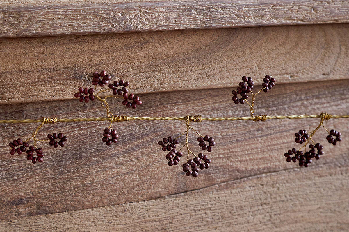 Nkuku - Tanu Mango Wood Beaded Garland - Brass & Ruby