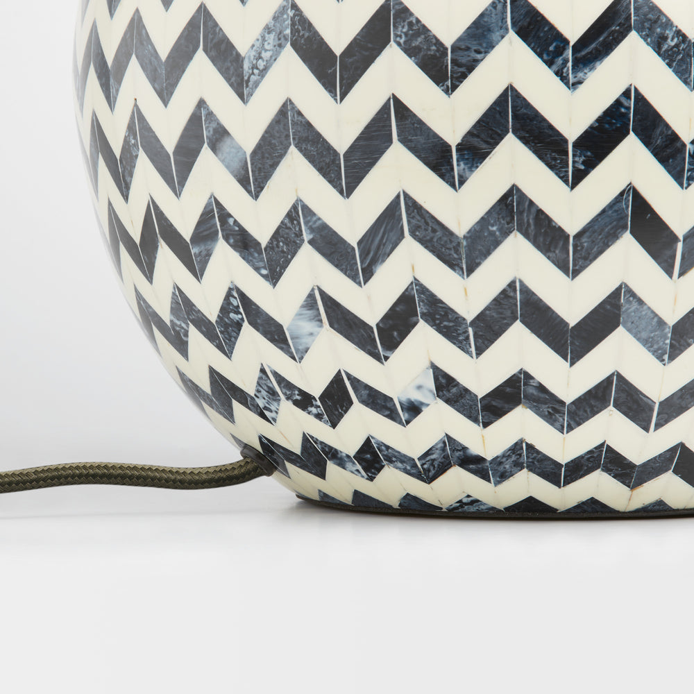 Pooky - Jaggery Table Lamp Base - Navy and Off White Bone