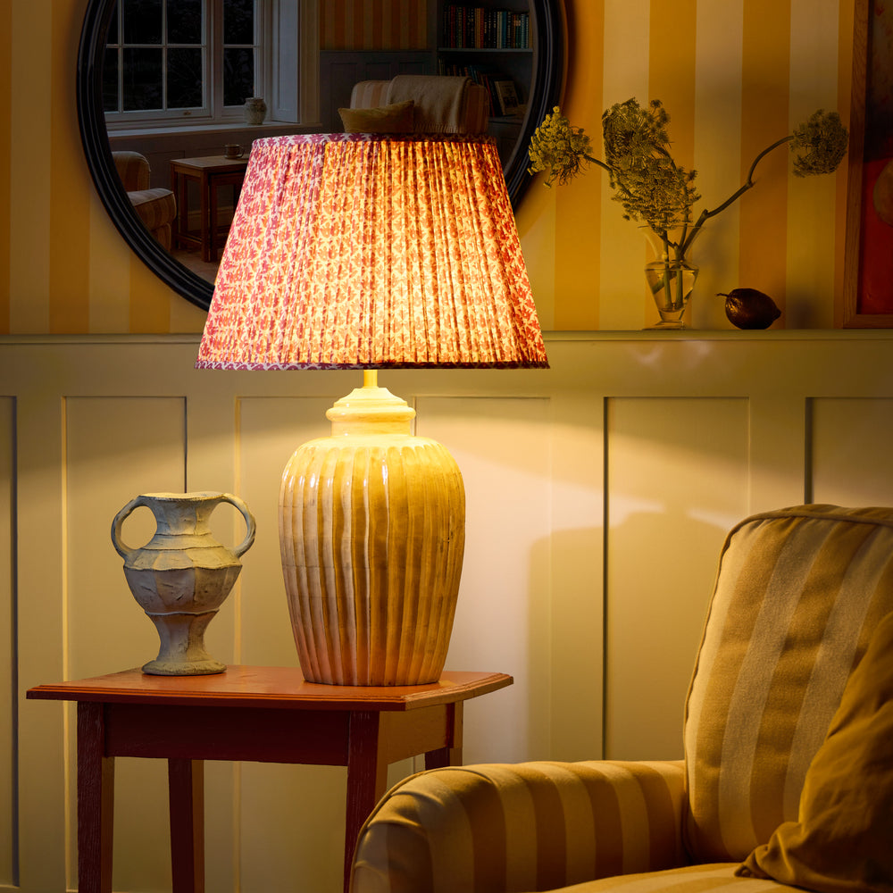 Pooky - Larger Marcie Table Lamp Base - Natural Whitewash with red patterned lampshade