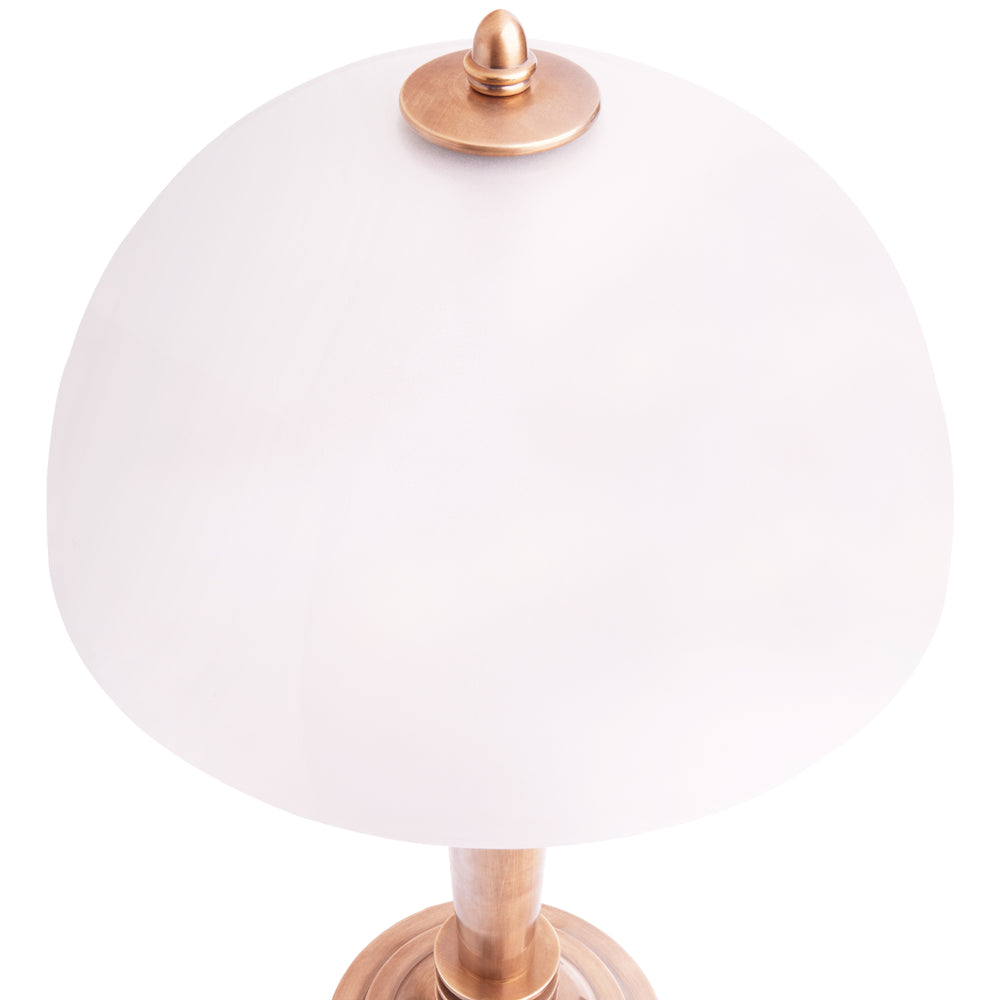 Close up of frosted shade on the Art Deco Pooky - Pietro Table Lamp - Brass and Glass.