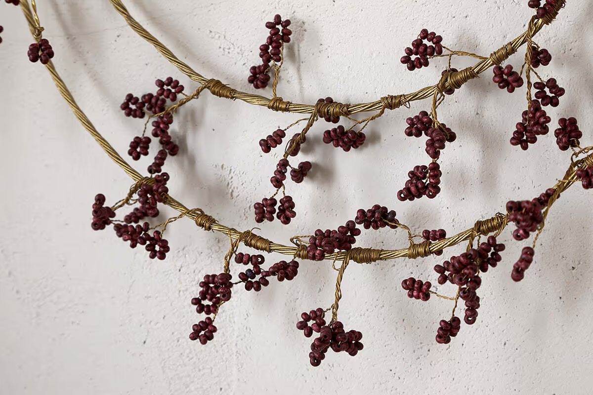 Nkuku - Tanu Layered Mango Wood Beaded Wreath - Brass & Ruby