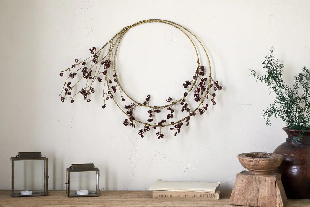 Nkuku - Tanu Layered Mango Wood Beaded Wreath - Brass & Ruby