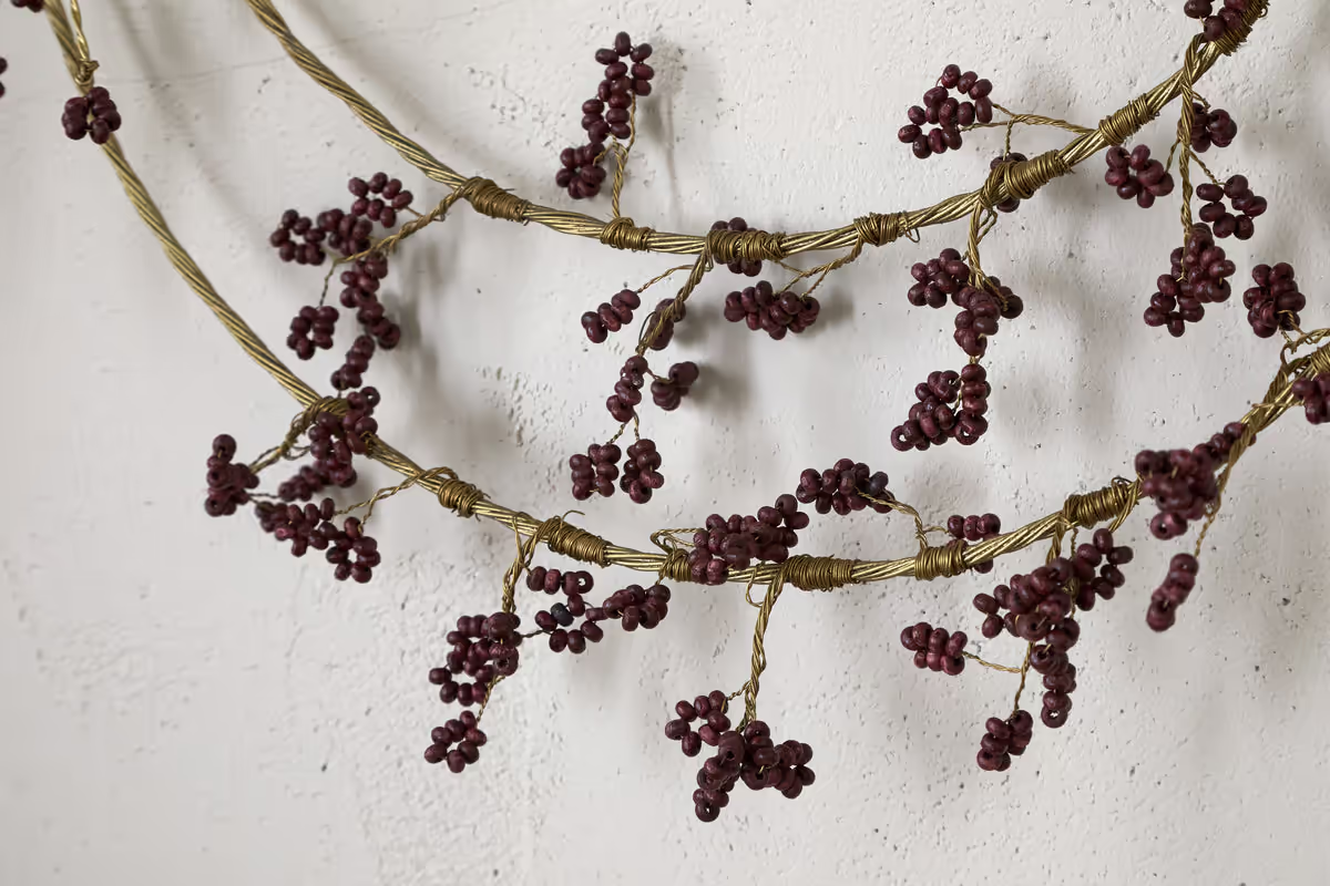 Nkuku - Tanu Layered Mango Wood Beaded Wreath - Brass & Ruby