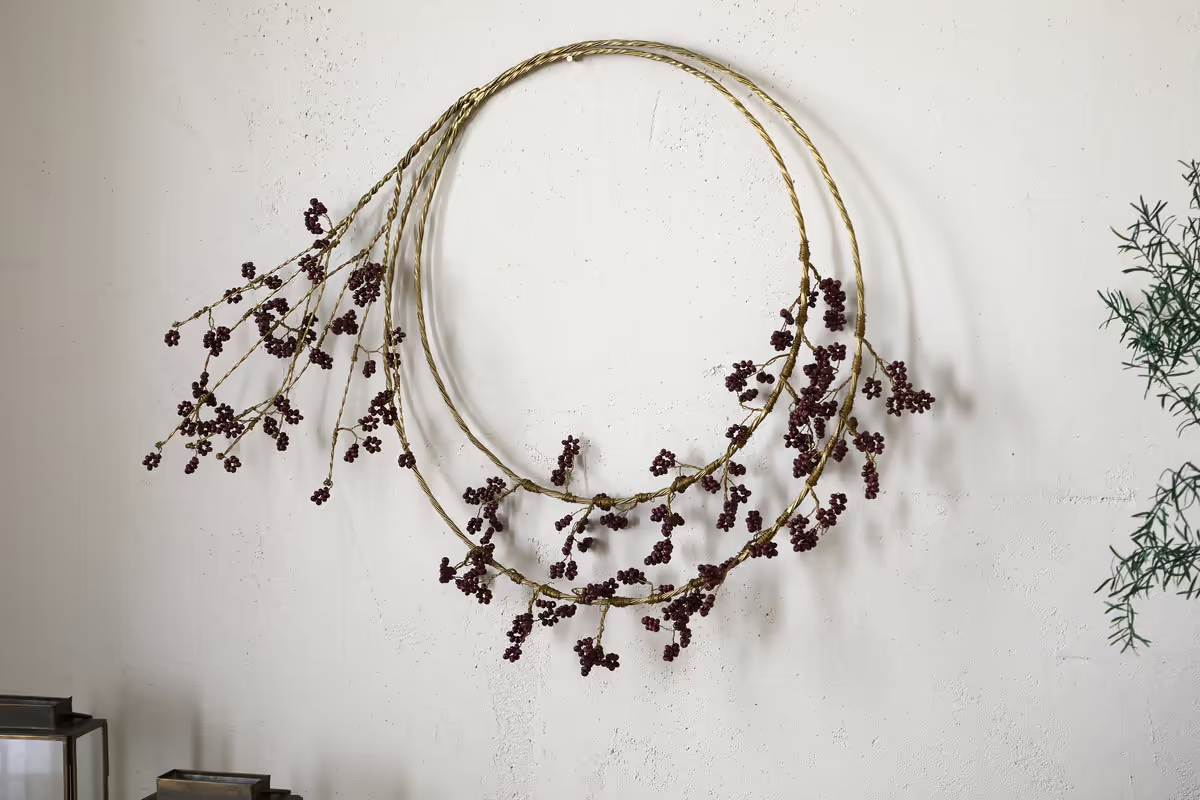 Nkuku - Tanu Layered Mango Wood Beaded Wreath - Brass & Ruby
