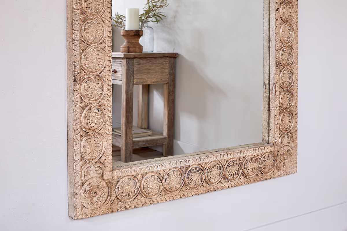 Nkuku - Tannir Carved Mango Wood Mirror - Natural
