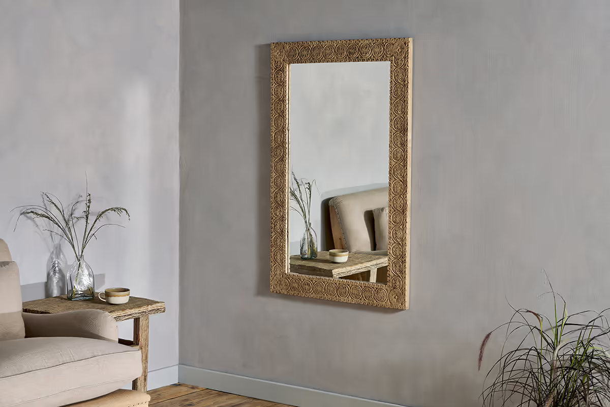 Nkuku - Tannir Mango Wood Carved Mirror - Natural