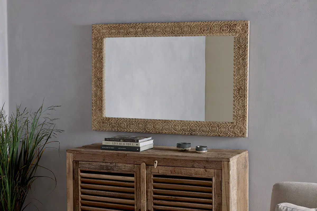 Nkuku - Tannir Mango Wood Carved Mirror - Natural