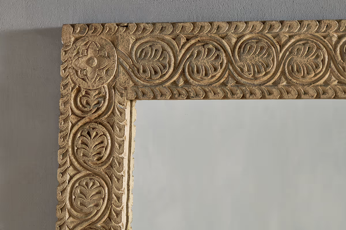 Nkuku - Tannir Mango Wood Carved Mirror - Natural
