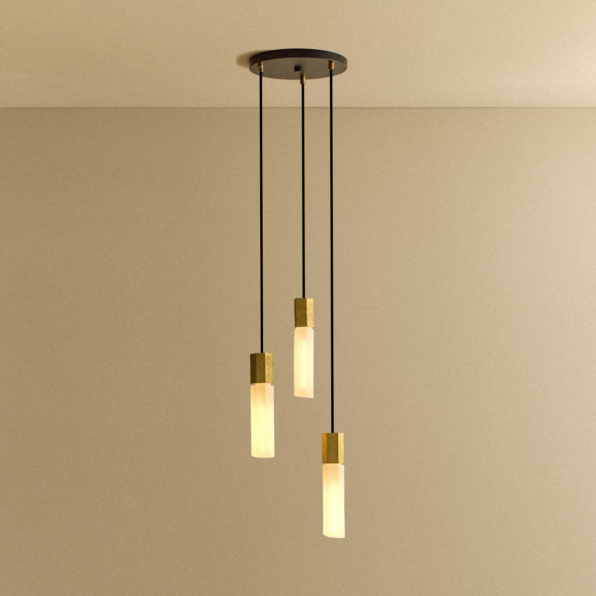 Tala Basalt Triple Pendant in Brass