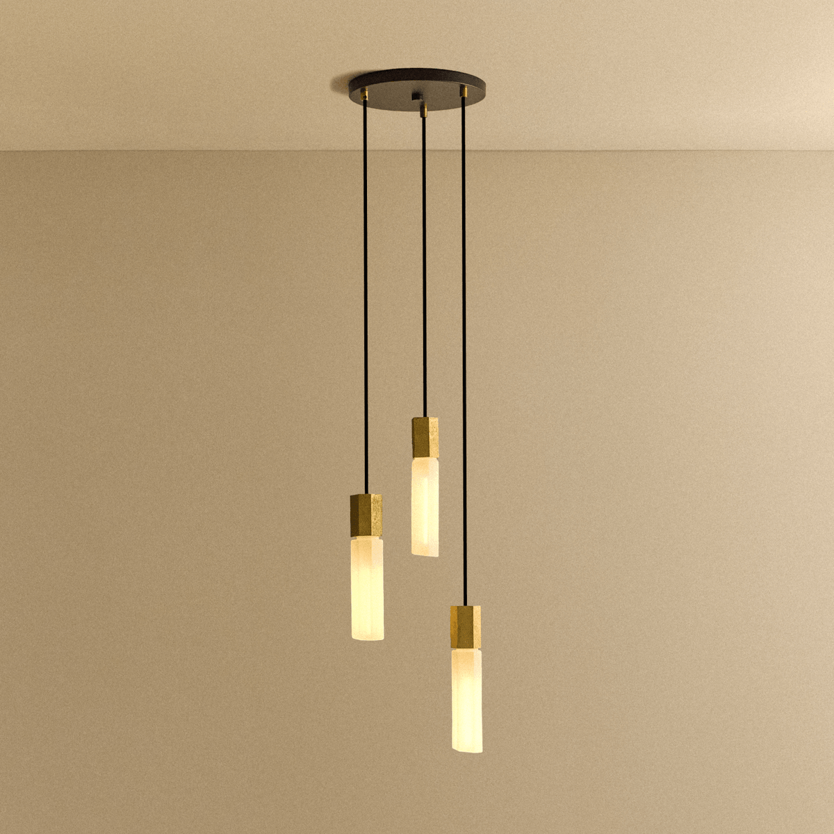 Tala Basalt Triple Pendant in Brass