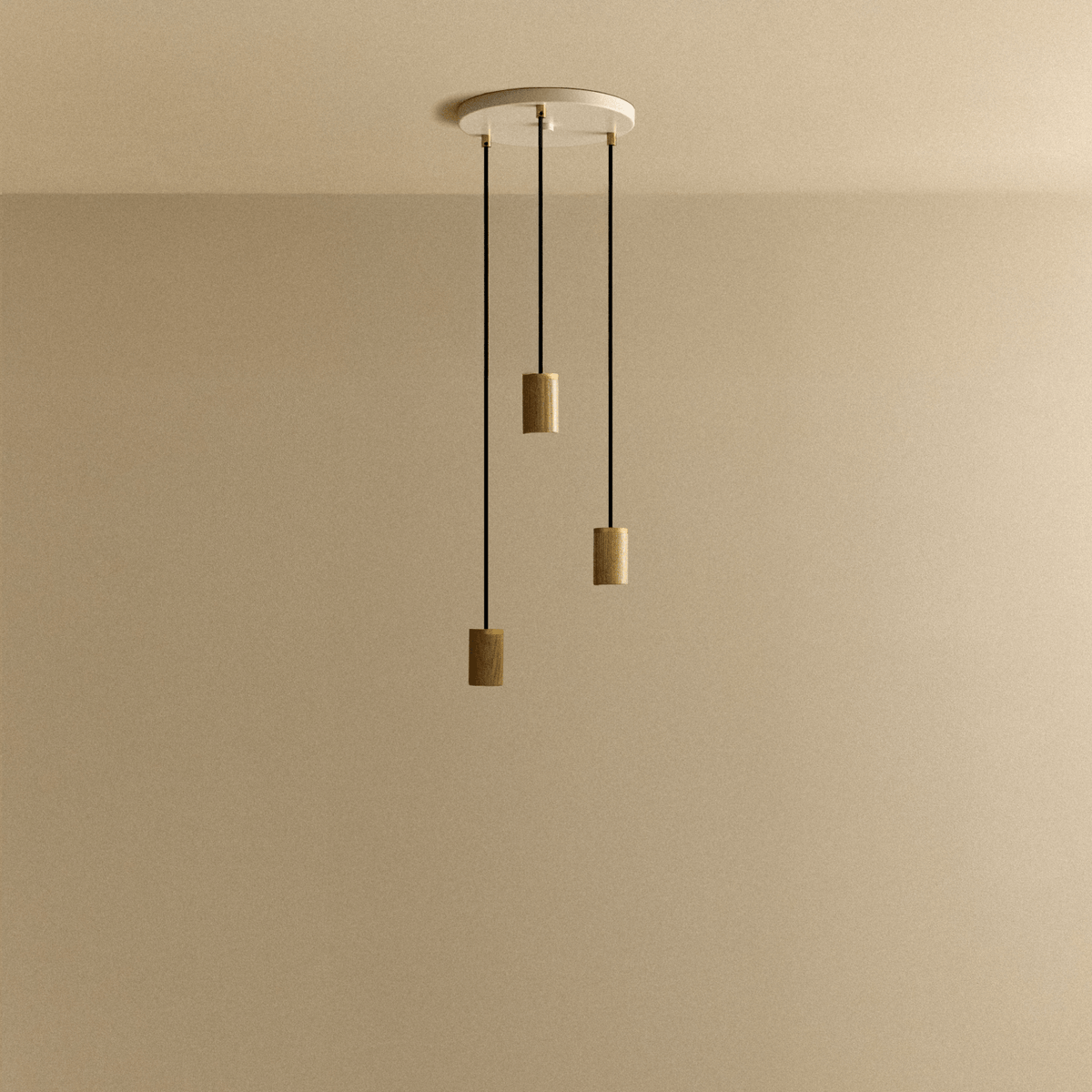 Tala Triple Pendant in Oak - White Canopy