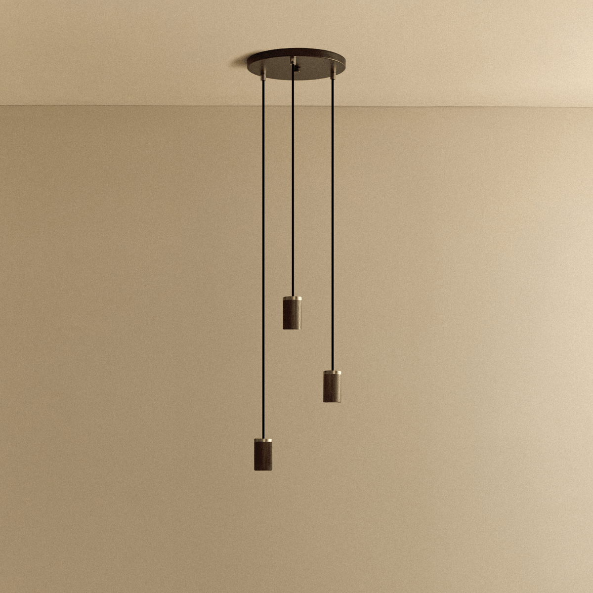 Tala Triple Pendant in Walnut - Black Canopy