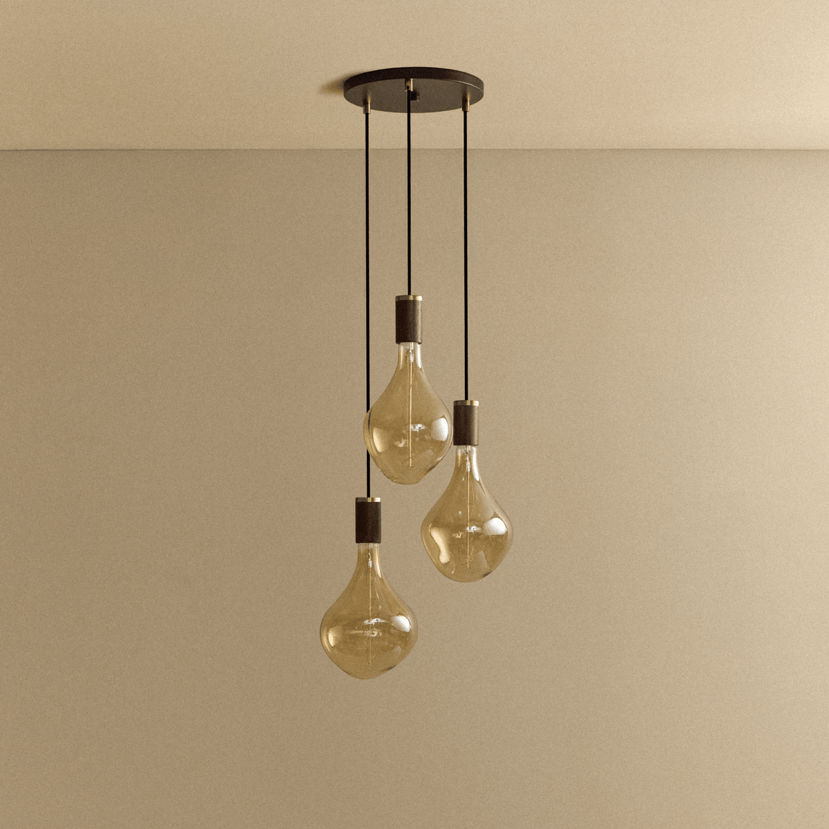 Tala Triple Pendant in Walnut + Voronoi II