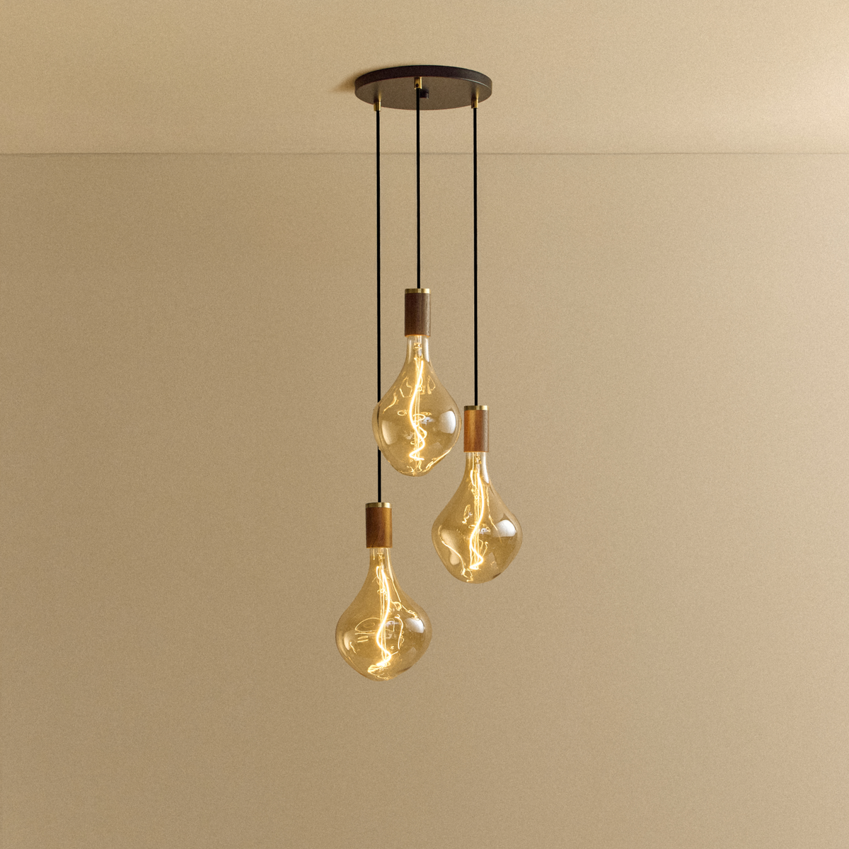 Tala Triple Pendant in Walnut + Voronoi II