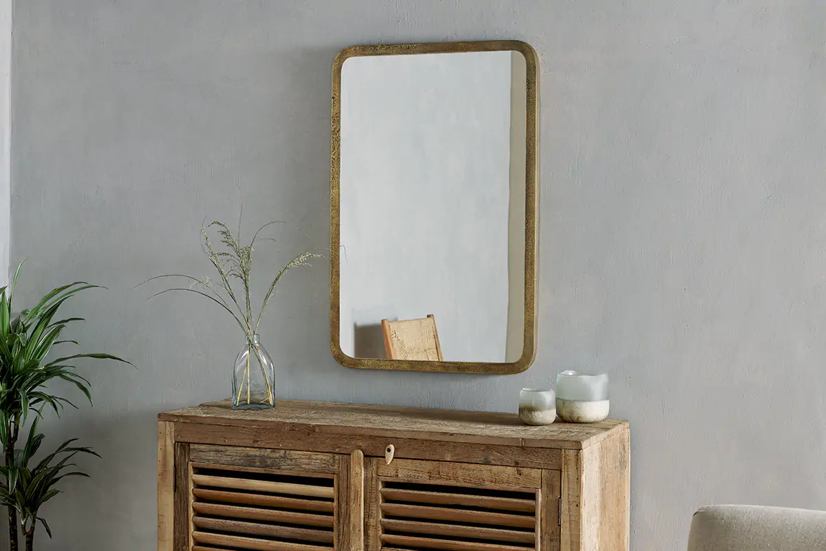 Nkuku - Ungura Rounded Mirror - Antique Brass - Large