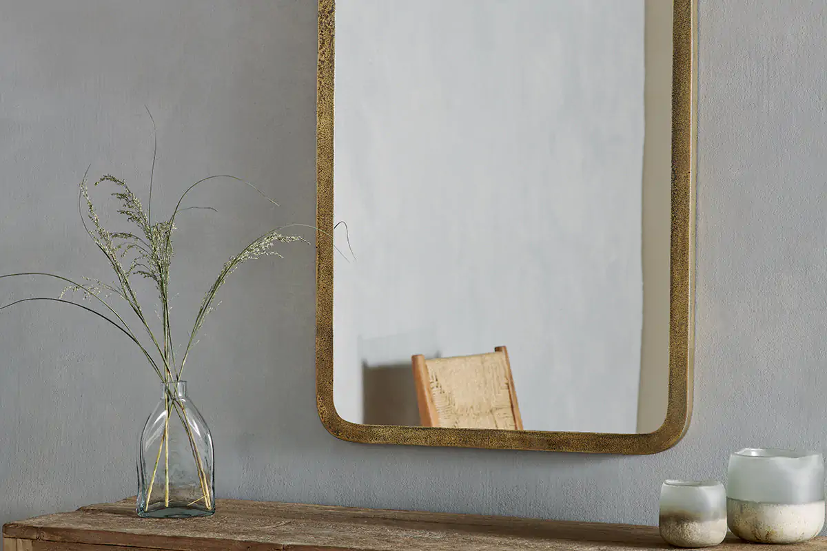 Nkuku - Ungura Rounded Mirror - Antique Brass - Large