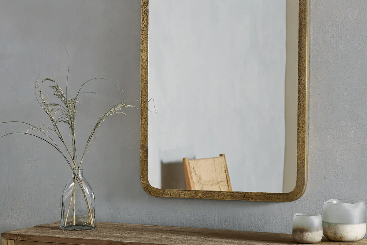 Nkuku - Ungura Rounded Mirror - Antique Brass - Large
