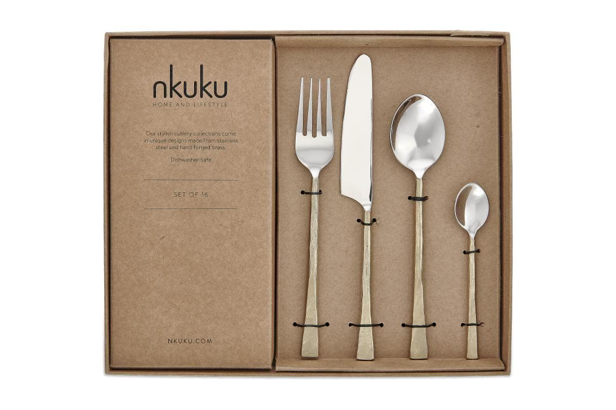 Nkuku - Usa Cutlery Set - Brushed Gold (Set of 16)