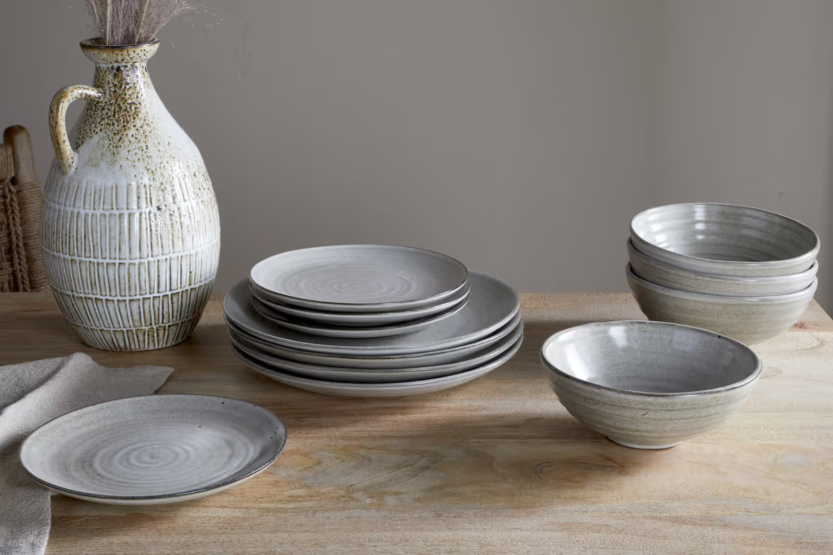 Nkuku - Valinha Earthenware Dinnerware Set - Grey (Set of 12)