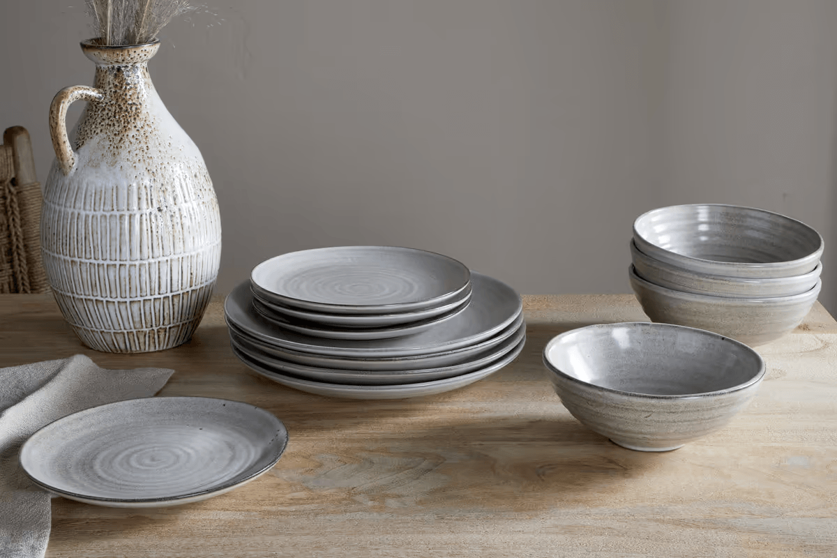 Nkuku - Valinha Earthenware Dinnerware Set - Grey (Set of 12)