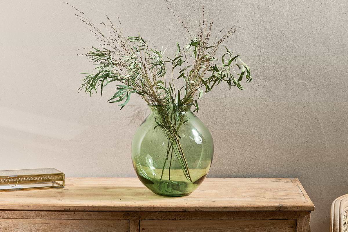 Nkuku - Vanita Glass Vase - Green - Wide