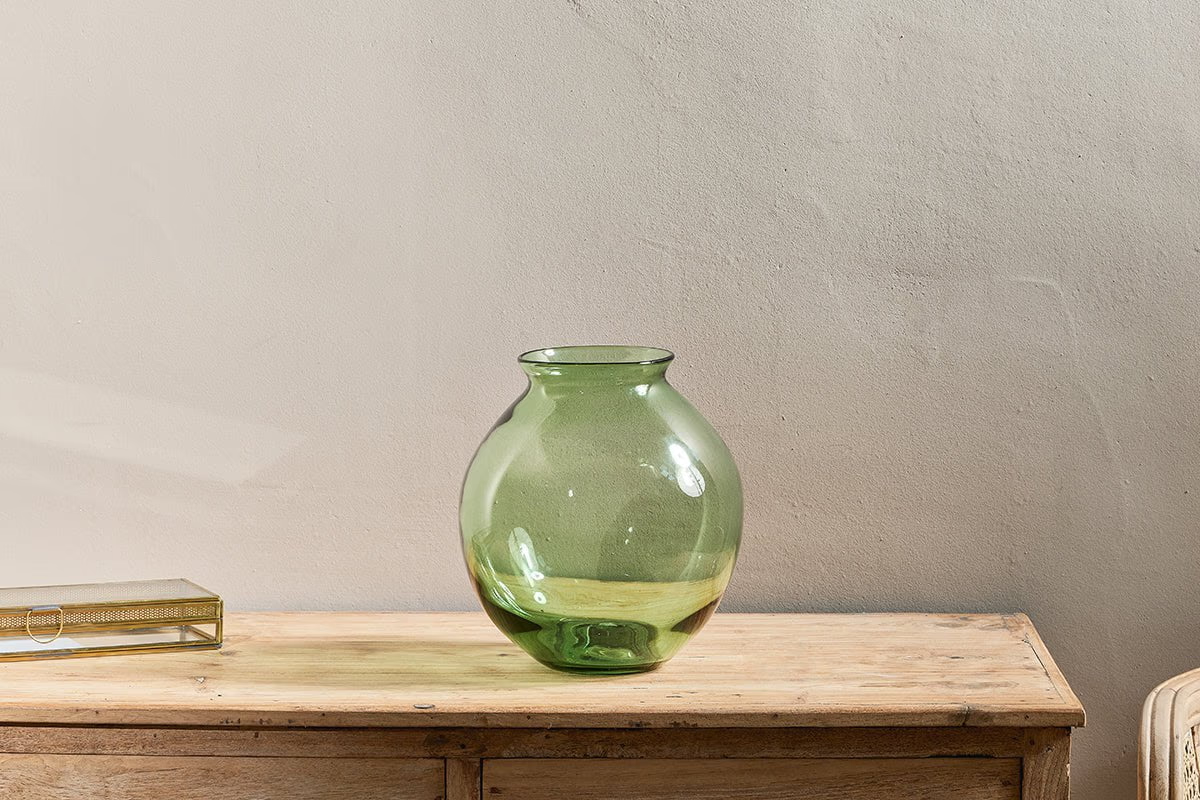 Nkuku - Vanita Glass Vase - Green - Wide