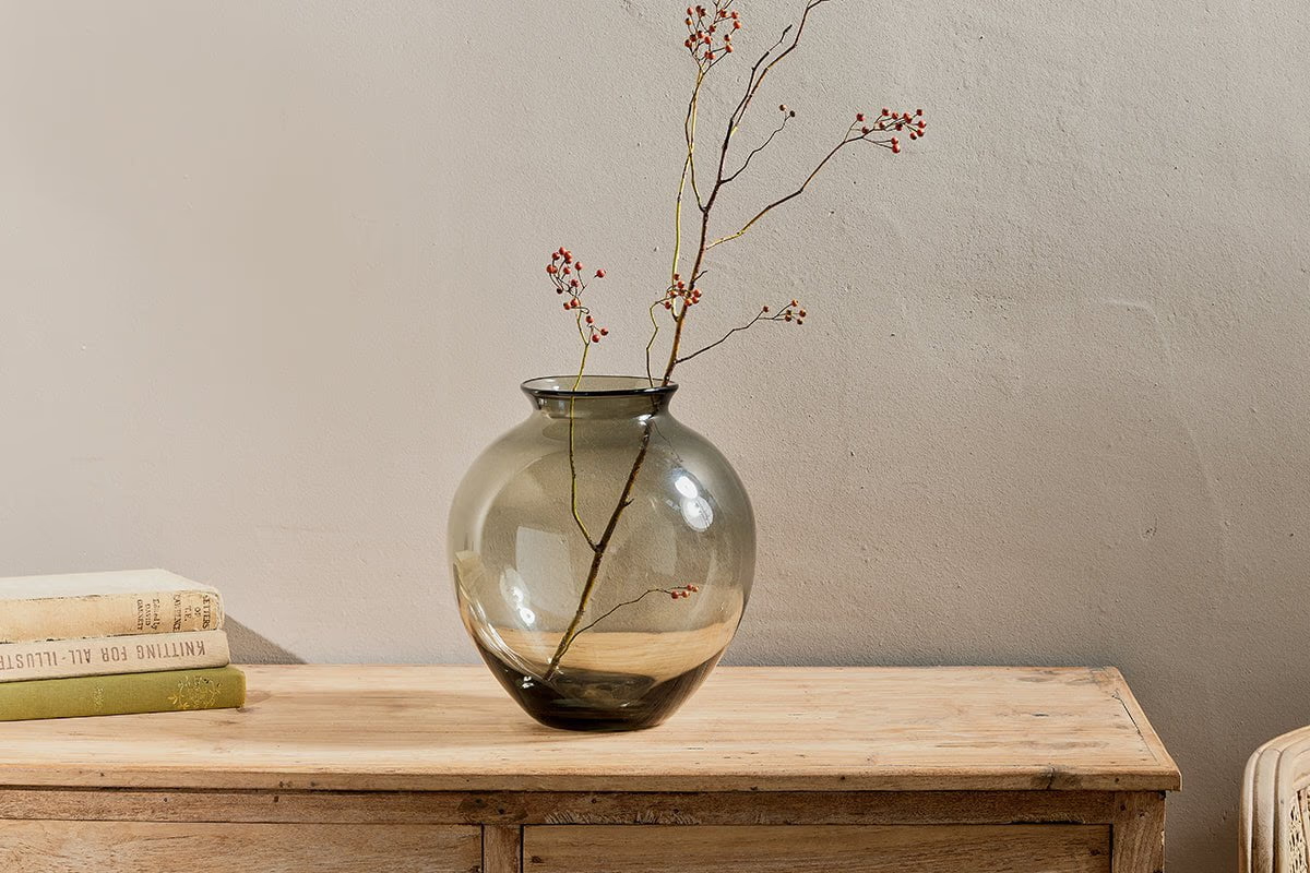 Nkuku - Vanita Glass Vase - Smoke - Wide