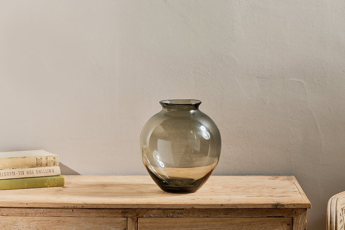 Nkuku - Vanita Glass Vase - Smoke - Wide