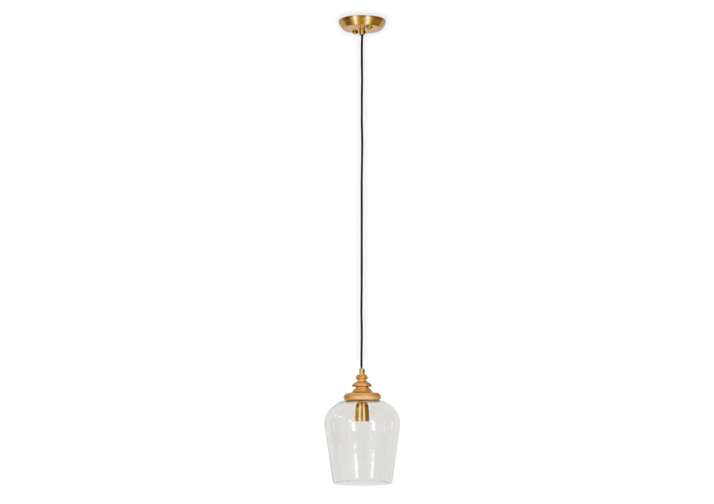 Nkuku Varuna Mango Wood & Glass Pendant Lamp - Natural & Clear