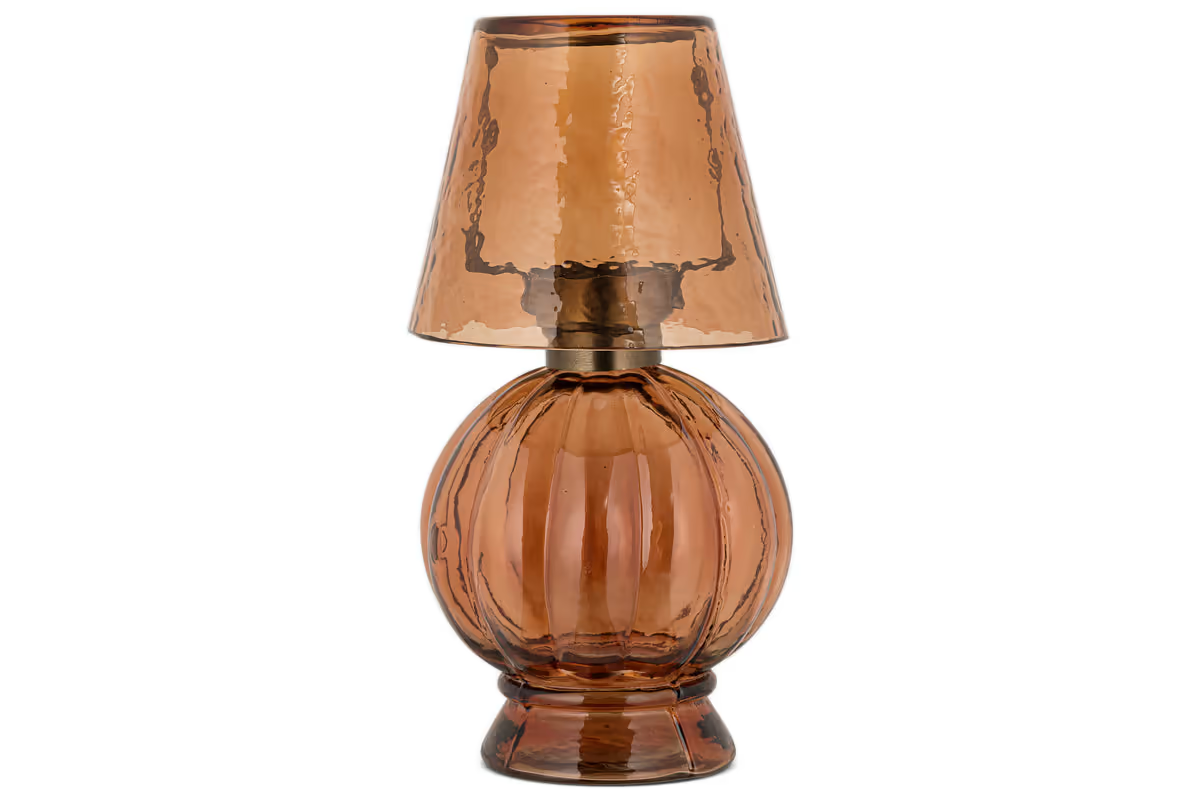 Nkuku - Adesola Glass Tealight Holder Lamp - Amber