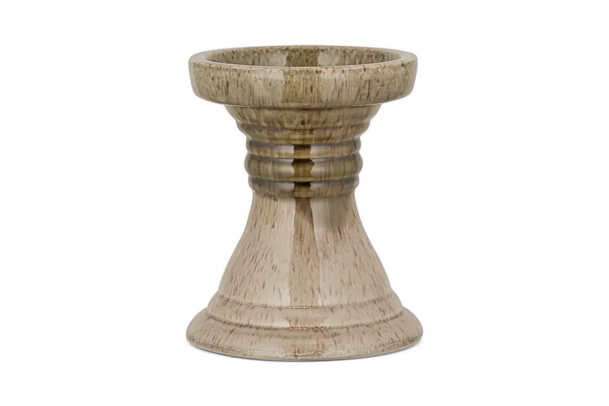 Nkuku - Cabra Reactive Glaze Candle Holder - Olive & Natural - Large