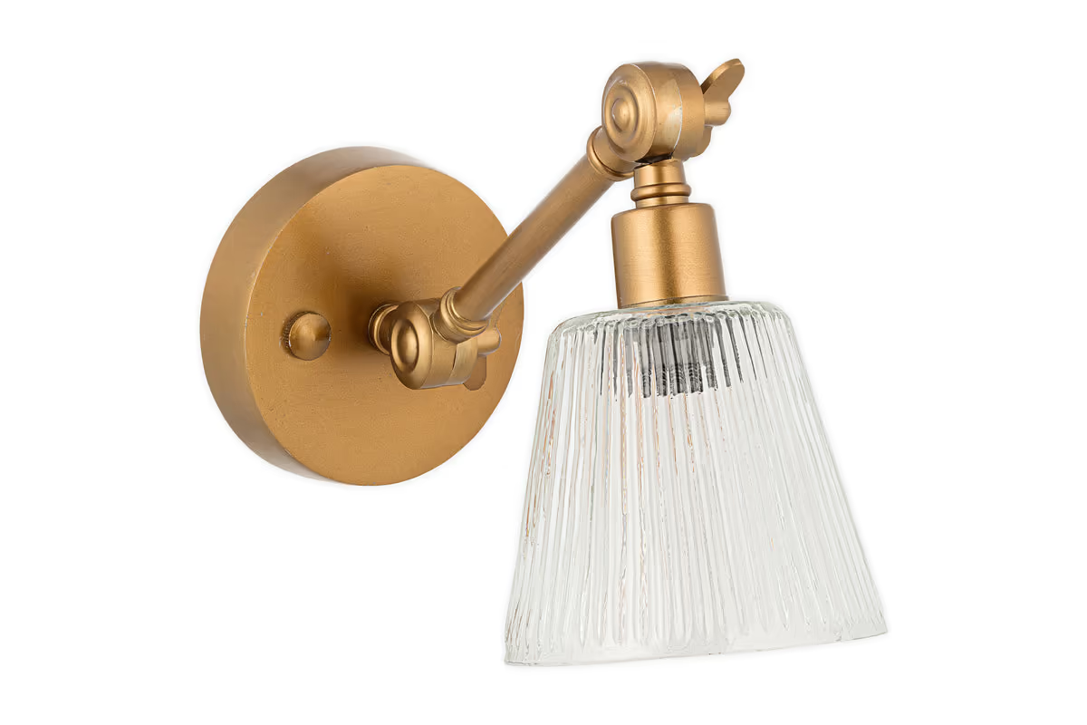 Nkuku - Davika Ribbed Glass Task Wall Lamp - Clear & Antique Brass