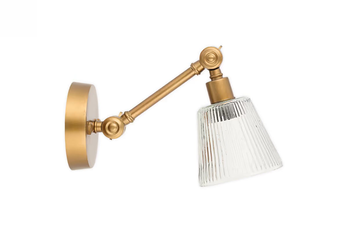 Nkuku - Davika Ribbed Glass Task Wall Lamp - Clear & Antique Brass