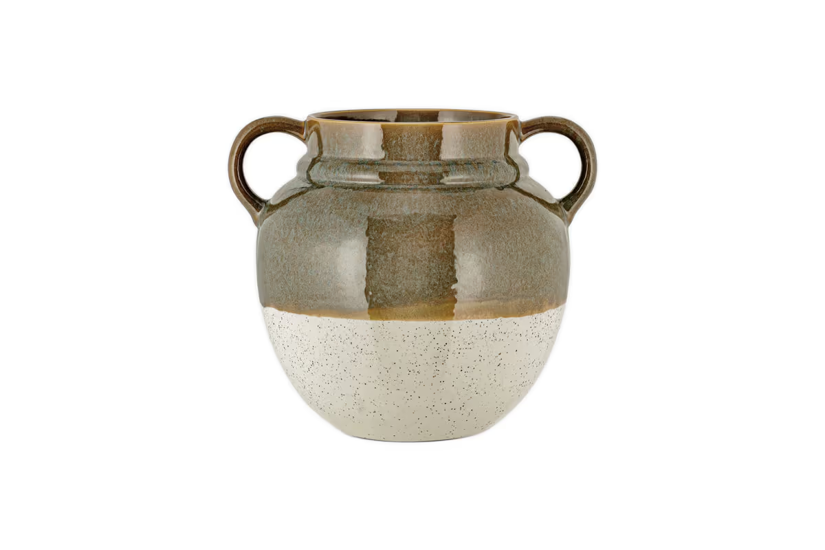 Nkuku - Inha Reactive Glaze Vase - Dark Olive & Natural