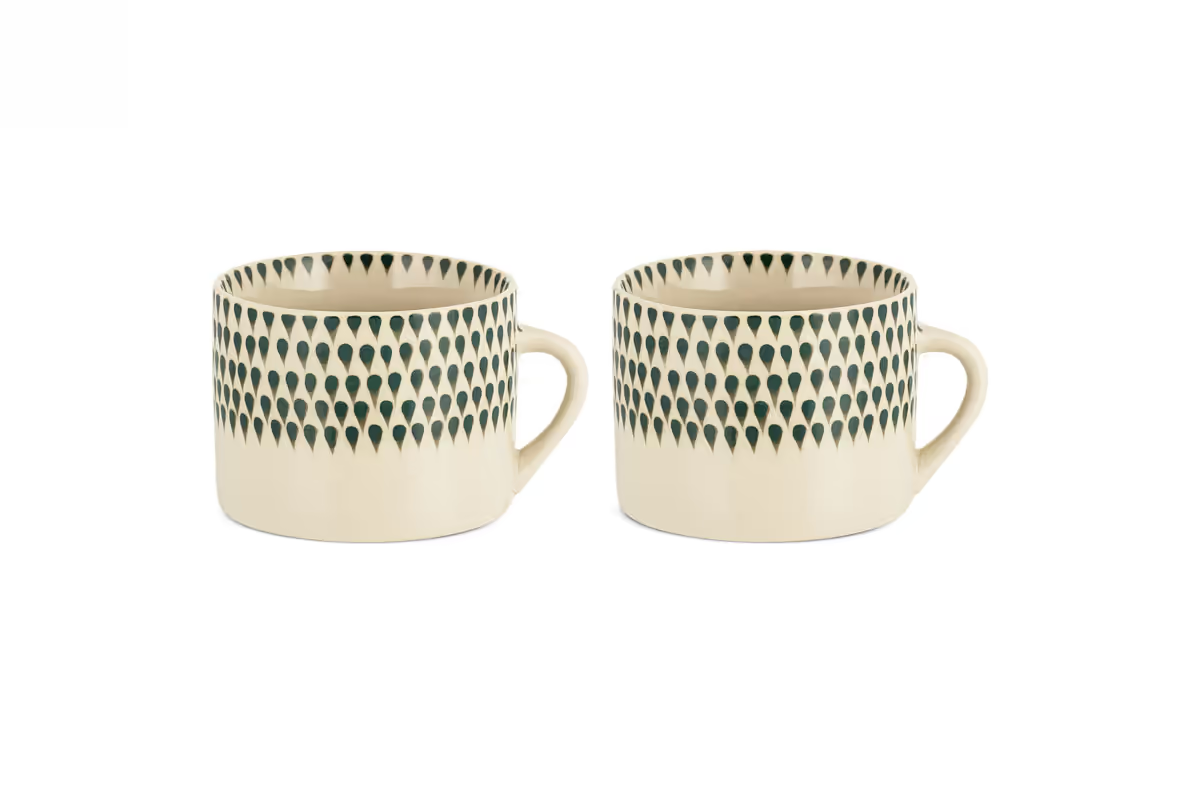 Nkuku - Juniper Drop Mug - Cream & Juniper - Large (Set of 2)