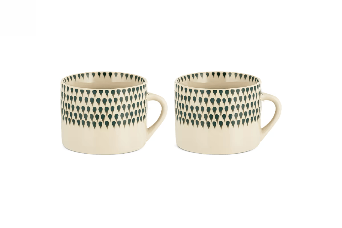 Nkuku - Juniper Drop Mug - Cream & Juniper - Large (Set of 2)