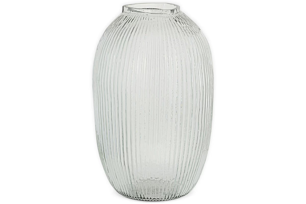 Nkuku - Linsy Ribbed Glass Vase - Clear - Large
