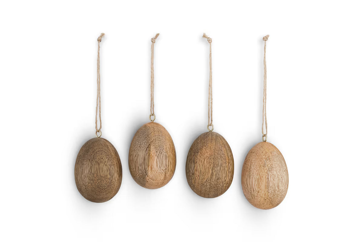 Nkuku - Dima Mango Wood Hanging Egg Decoration - Natural - Set of 4