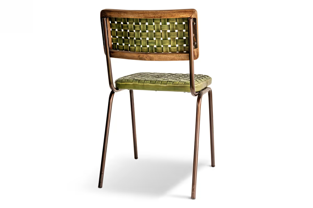 Nkuku - Amala Leather Weave & Iron Dining Chair - Rich Green