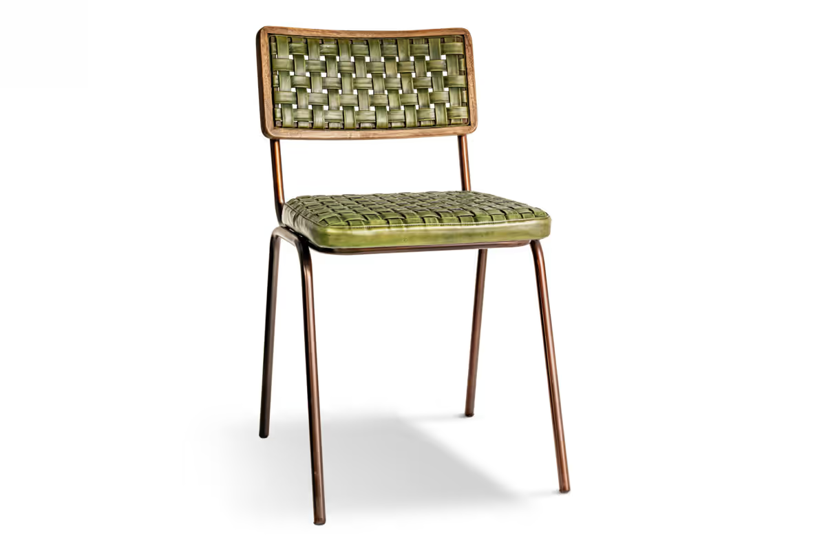 Nkuku - Amala Leather Weave & Iron Dining Chair - Rich Green